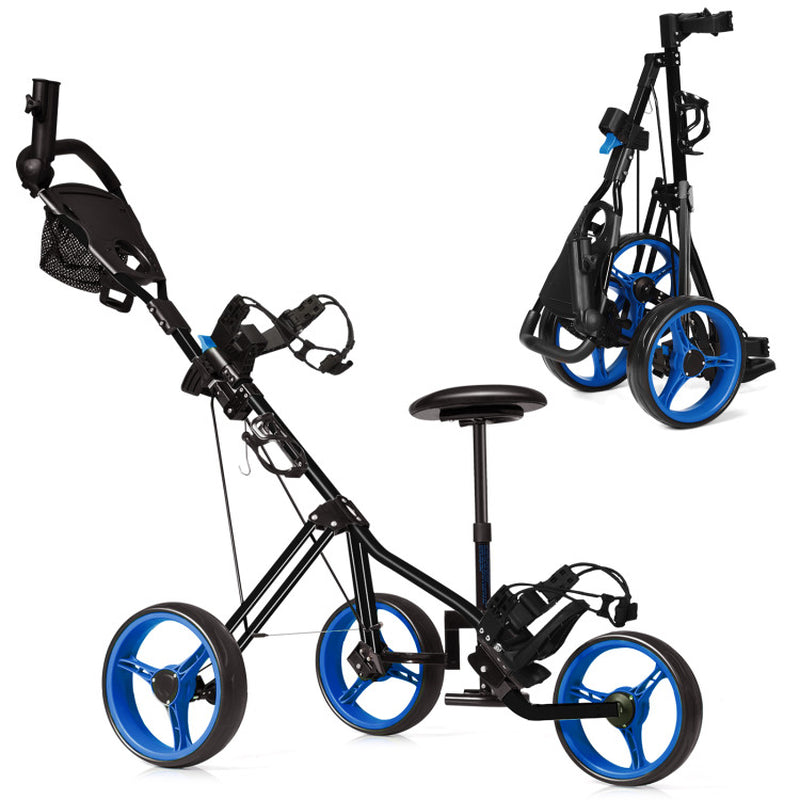 3 Wheel Folding Push Pull Golf Trolley with Scoreboard Bag