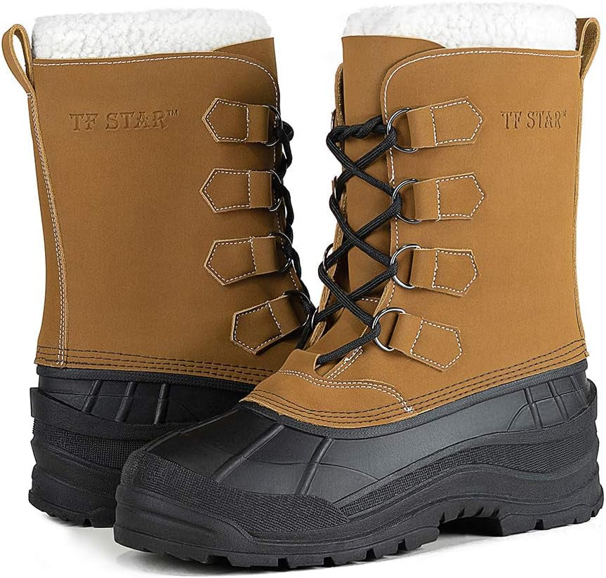 Men'S Leather Waterproof Winter Snow Skid Boots,Classic Felt Lined Warm Snow Duck Boots for Men