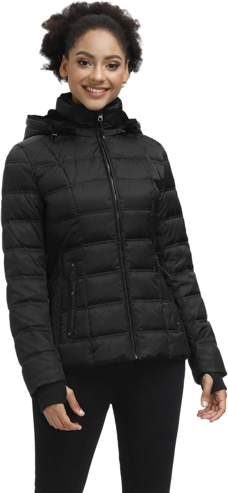 Women down Puffer Jacket Warm Hooded Winter down Puffer Coat with Faux-Fur Hood & Collar