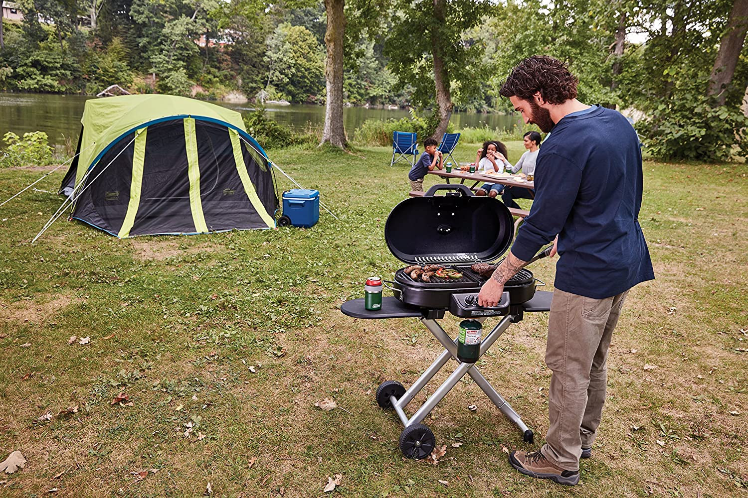 Roadtrip 285 Portable Stand-Up Propane Grill with 3 Adjustable Burners & Instastart Ignition, 20,000 Btus of Power for Outdoor Cooking, Camping, Tailgating, Grilling, Bbqs, & More